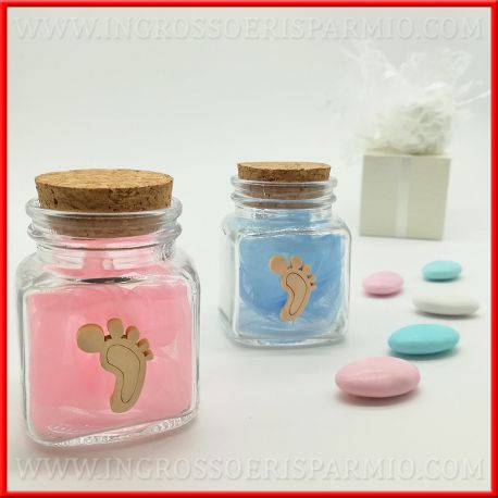 PORTACONFETTI NASCITA BARATTOLI DECORATI CON PIEDINO NEONATO