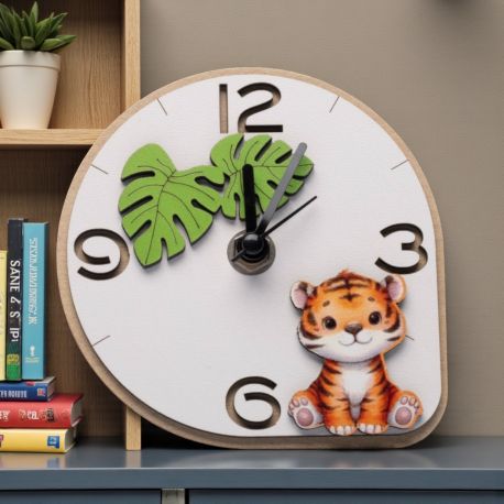OROLOGIO GIUNGLA CON FOGLIE E TIGROTTO: BOMBONIERA UNICA E SOLIDALE