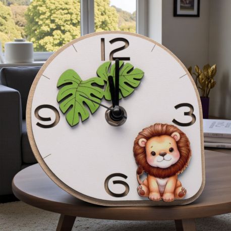 OROLOGIO GIUNGLA CON FOGLIE E LEONCINO PER BOMBONIERE ORIGINALI