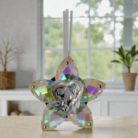 BOMBONIERA DIFFUSORE AMBIENTE A FORMA DI FIORE CON SACRA FAMIGLIA