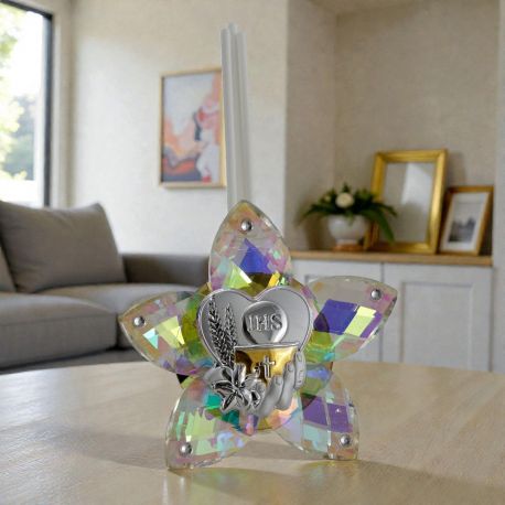 PROFUMATORE AMBIENTE A FORMA DI FIORE CON CUORE PER PRIMA COMUNIONE