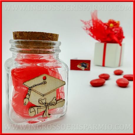 BARATTOLO PORTACONFETTI CON TOCCO LAUREA E TAPPO SUGHERO CONFETTATA
