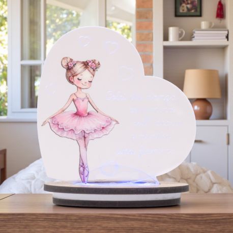 LAMPADA LED CUORE E BALLERINA CON TUTU ROSA PER BOMBONIERE UNICHE