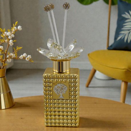 PROFUMATORE AMBIENTE COLOR ORO CON TAPPO FIORE IN SWAROVSKY ALBERO DELLA VITA