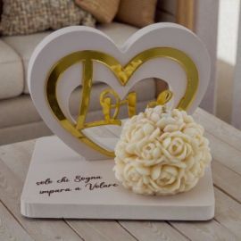 CANDELA CON ROSE E CUORE SCRITTA LOVE E FRASE BOMBONIERE ROMANTICHE EVENTO