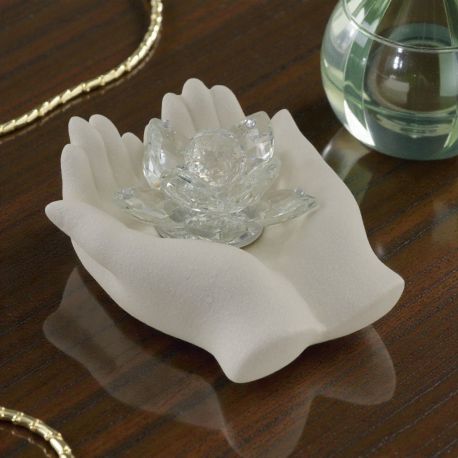 BOMBONIERA MANI UNITE CON FIORE IN SWAROVSKI ORIGINALE PER MATRIMONIO E COMUNIONE