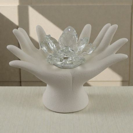 SCULTURA MANI UNITE CON FIORE IN SWAROSVSKY BOMBONIERE NOZZE