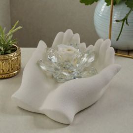 BOMBONIERA MANO CON FIORE IN SWAROVSKI E ROSA CENTRALE PER MATRIMONIO