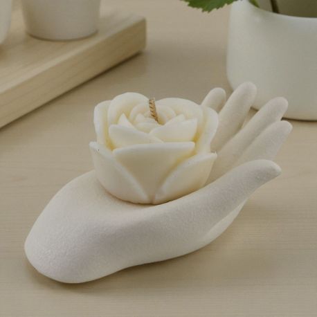 BOMBONIERA MANO CON CANDELA A FORMA DI ROSA PER MATRIMONIO