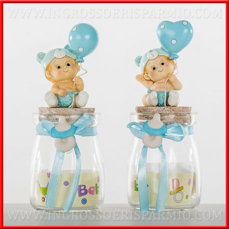 VASETTI PORTACONFETTI BATTESIMO BIMBO DECORATI CON STATUINA BEBE'