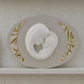 CAPOLETTO OVALE MODERNO CON RAFFIGURAZIONE MATERNITÀ PER BOMBONIERE