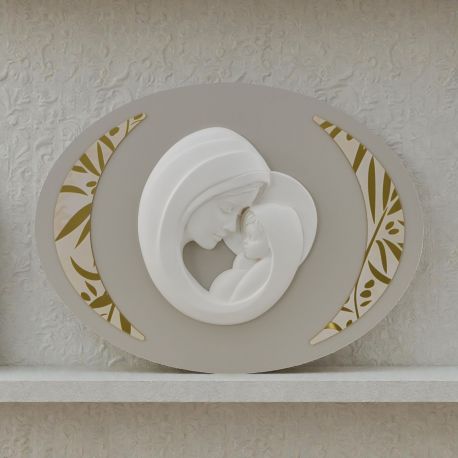 CAPOLETTO OVALE MODERNO CON RAFFIGURAZIONE MATERNITÀ PER BOMBONIERE