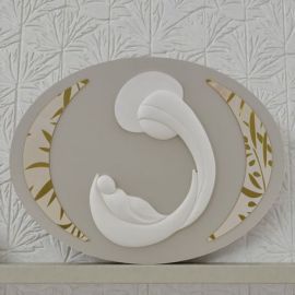 BOMBONIERA QUADRO OVALE MATERNITÀ STILIZZATA PER BATTEZZI E MATRIMONI