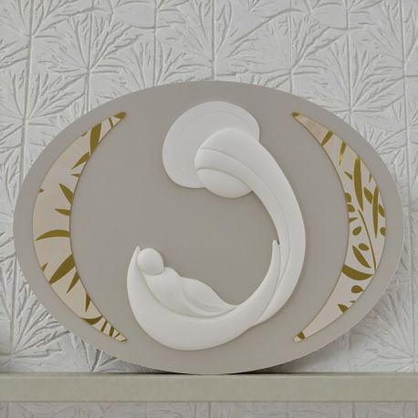 BOMBONIERA QUADRO OVALE MATERNITÀ STILIZZATA PER BATTEZZI E MATRIMONI