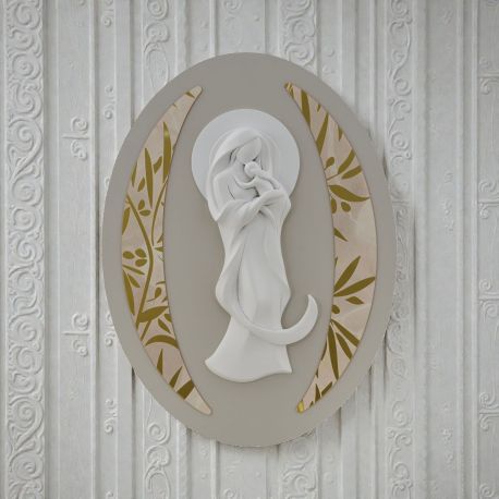 BOMBONIERA PANNELLO OVALE VERTICALE CON RAFFIGURAZIONE MATERNITÀ