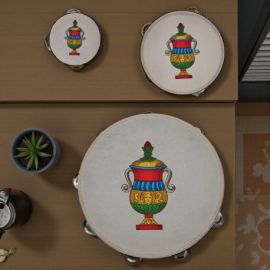 TAMBURELLO CON ASSO DI COPPE COLORI PASTELLO IDEA BOMBONIERA COMPLEANNO