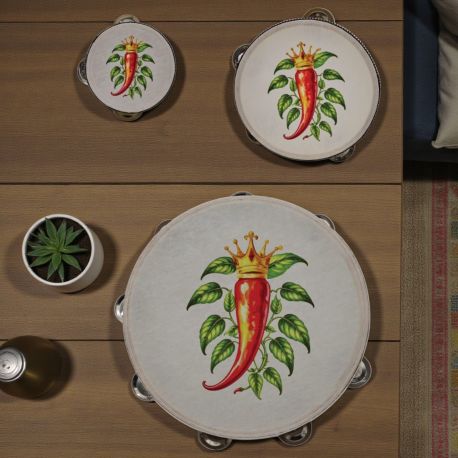 TAMBURELLO CON CORNO PORTAFORTUNA: BOMBONIERA ORIGINALE PER EVENTI SPECIALI