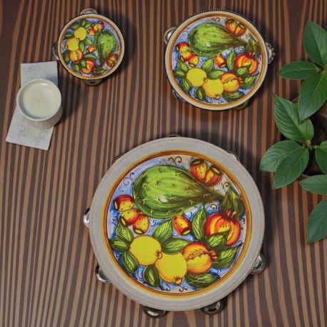 TAMBURELLO CON LIMONI E CACTUS BOMBONIERE STILE SICILIA ORIGINALI