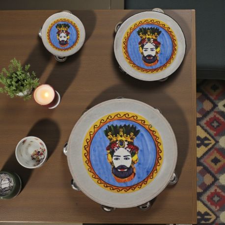 TAMBURELLO CON TESTA DI MORO UOMO: BOMBONIERA SICILIANA ORIGINALE