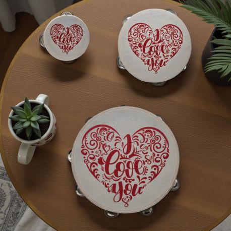 TAMBURELLO CON CUORE ROSSO "LOVE" - BOMBONIERA ORIGINALI PER ANNIVERSARI