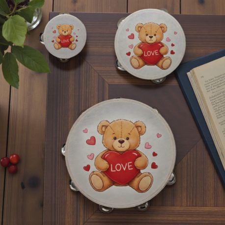 TAMBURELLO ORSETTO CON CUORE ROSSO PER BOMBONIERE ORIGINALI