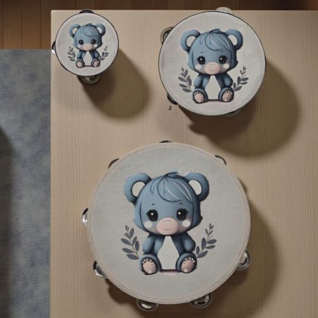 TAMBURELLO CON TENERO ORSETTO CELESTE BATTESIMO BIMBO