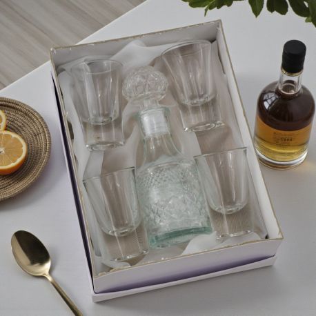 BOMBONIERE UTILI CONFEZIONE 3 PEZZI CON BOTTIGLIETTA E BICCHIERI DA LIQUORE