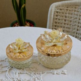 PORTACANDELA IN VETRO DIAMANTATO CON FIORE SWAROVSKI PER MATRIMONIO