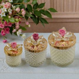 CANDELA E PORTACANDELA IN VETRO CON FIORE SWAROVSKI PER BOMBONIERE ORIGINALI