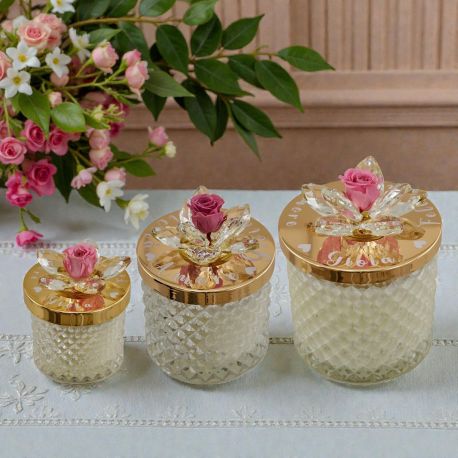 CANDELA E PORTACANDELA IN VETRO CON FIORE SWAROVSKI PER BOMBONIERE ORIGINALI