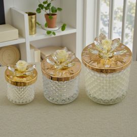 CANDELA E PORTACANDELA IN VETRO DIAMANTATO CON FIORE IN SWAROVSKI