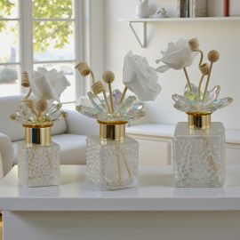 BOMBONIERA ORIGINALE DIFFUSORE ESSENZA IN VETRO BOLLE CON PETALI SWAROVSKI