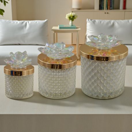 PORTACANDELA IN VETRO DIAMANTATO CON FIORE SWAROVSKI BOMBONIERA UNICA