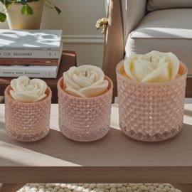 PORTACANDELA IN VETRO DIAMANTATO CON CANDELA CIPRIA PER EVENTI SPECIALI