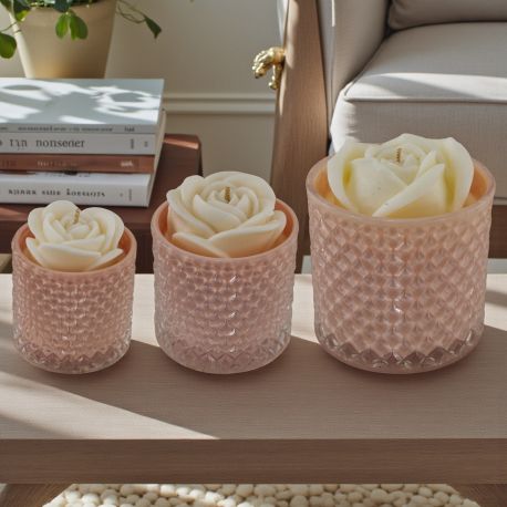 PORTACANDELA IN VETRO DIAMANTATO CON CANDELA CIPRIA PER EVENTI SPECIALI