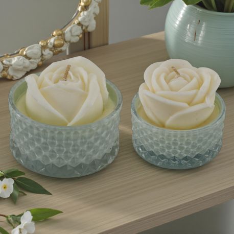 PORTACANDELA IN VETRO DIAMANTATO CON CANDELA ROSA COLOR AVION PER BOMBONIERE UNICHE