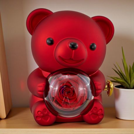 ORSETTO ROSSO CON ROSA STABILIZZATA: REGALO UNICO PER SAN VALENTINO!