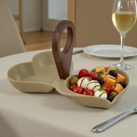 BOMBONIERA PER MATRIMONIO: ANTIPASTIERA CIOTOLINE A FORMA DI CUORE CON MANICO IN LEGNO