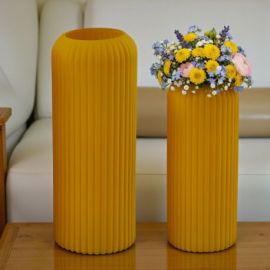 VASO PORTAFIORI CILINDRICO A RIGHE GIALLO PER BOMBONIERE ELEGANTI