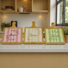 TAGLIERE QUADRATO A RIGHE: GIOIA AMORE E FELICITÀ PER MATRIMONIO