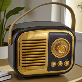 BOMBONIERA SPEAKER BLUETOOTH VINTAGE NERO E ORO PER EVENTI UNICI