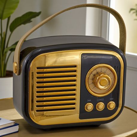 BOMBONIERA SPEAKER BLUETOOTH VINTAGE NERO E ORO PER EVENTI UNICI