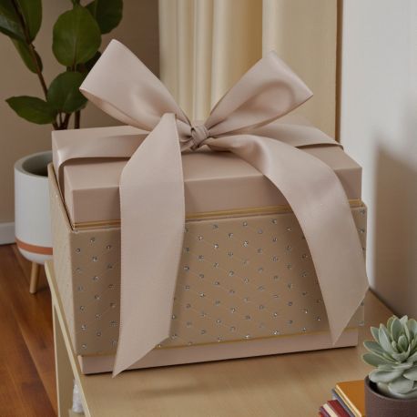 SCATOLA RETTANGOLARE COLOR CREMA CON STRASS E FIOCCO PER OGNI OCCASIONE