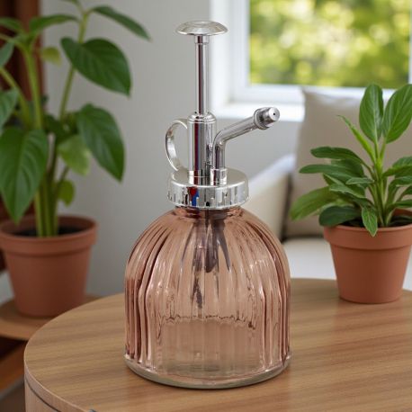 BOTTIGLIA RIGATA A CUPOLA ROSA CON TAPPO DOSATORE ARGENTATO PER MATRIMONI