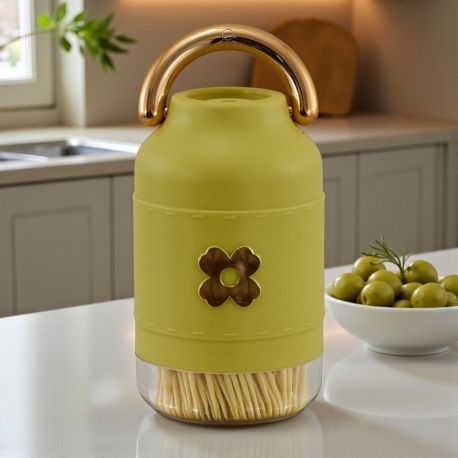 PORTA STUZZICADENTI A FORMA DI BORRACCIA VERDE CON DECORAZIONE FLOREALE