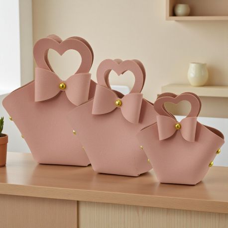 BORSETTA MANICO CUORE ROSA ANTICO: IDEALE PER BOMBONIERE E REGALI UNICI