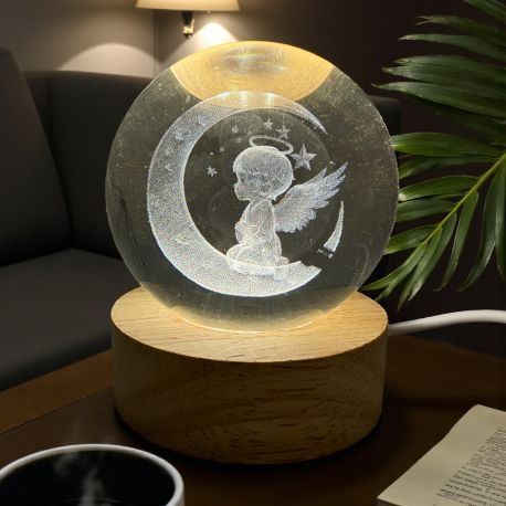 LAMPADA LED A SFERA CON ANGIOLETTO E LUNA PER BOMBONIERE ORIGINALI