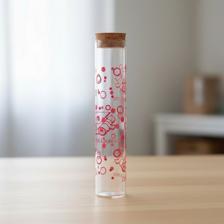 PROVETTA PORTA CONFETTI LAUREA IN VETRO E POIS ROSSI