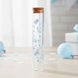 PROVETTA PORTACONFETTI VETRO CON BIBERON CELESTI PER NASCITA & BATTESIMO