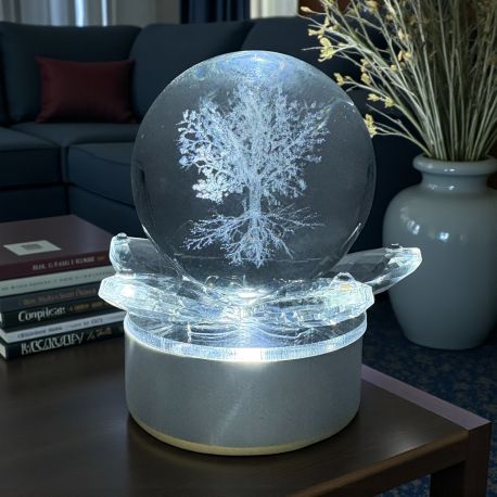 SFERA LED CON ALBERO DELLA VITA E FIORE SWAROVSKY BOMBONIERE PER EVENTO